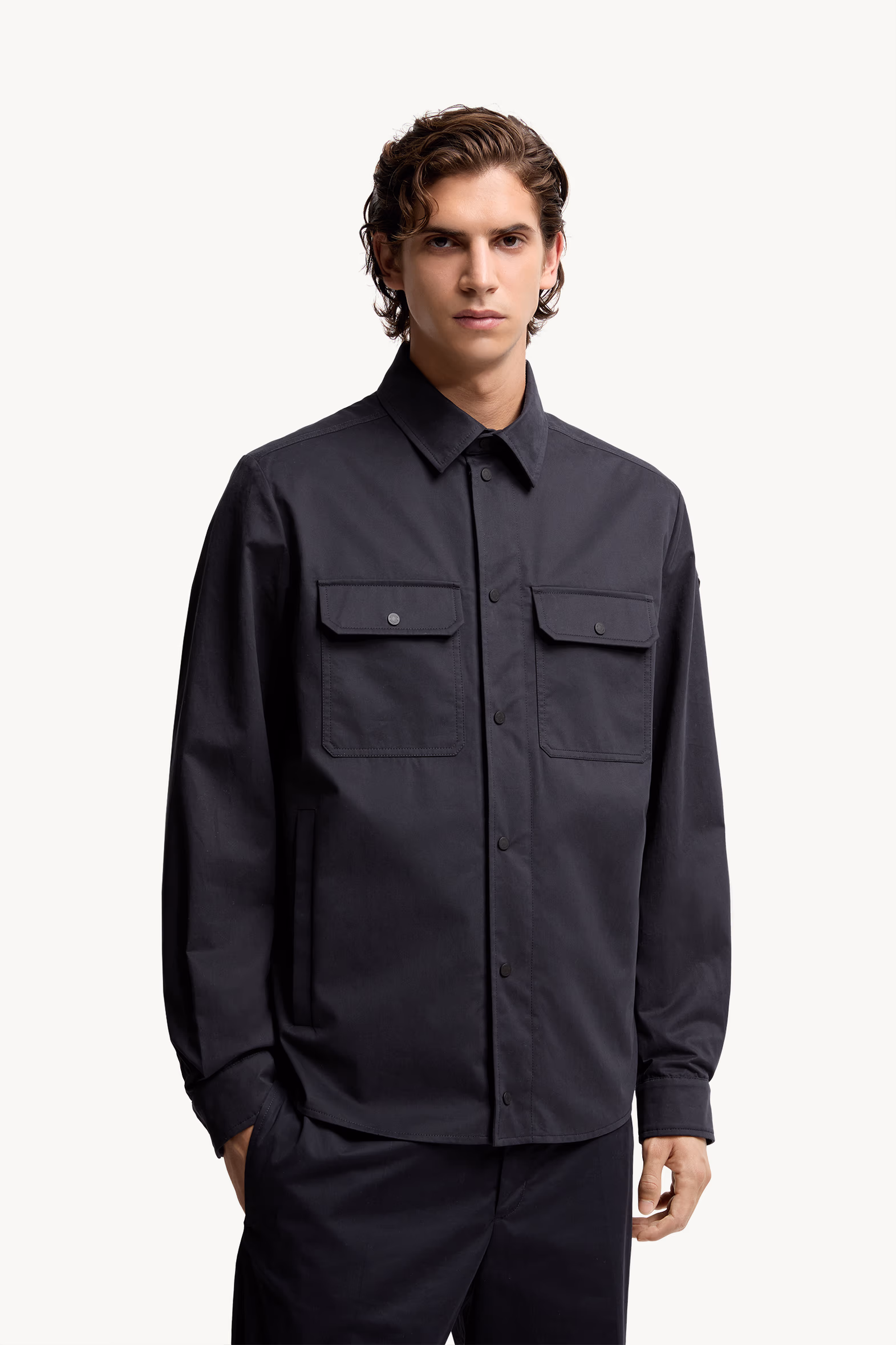 Cotton Gabardine Long Sleeve Shirt Men Navy Blue Moncler 3